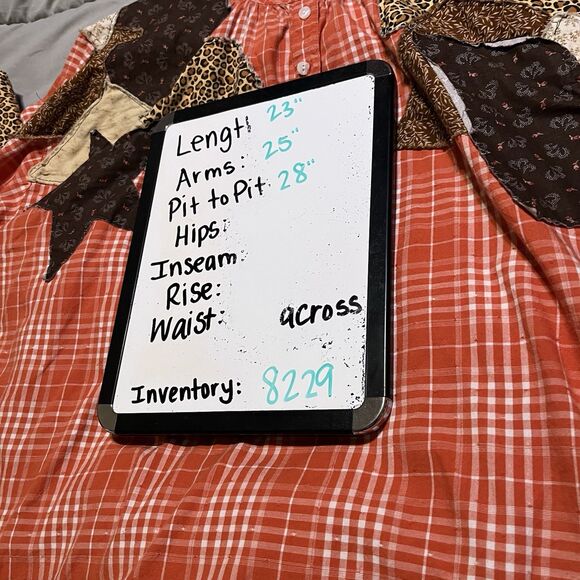 Universal Thread Orange Plaid Mixed Print Sewn Patchwork Custom Top Womens Sz L - Picture 11 of 11